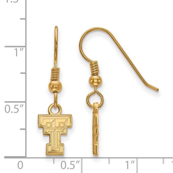 14k Gold Plated Silver Texas Tech Univ. XS (Tiny) Dangle Earrings - Picture 2 of 3